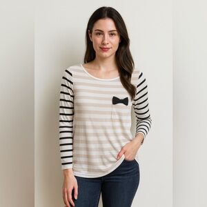 🤍 Elle Striped Long Sleeve Top with Bow Accent